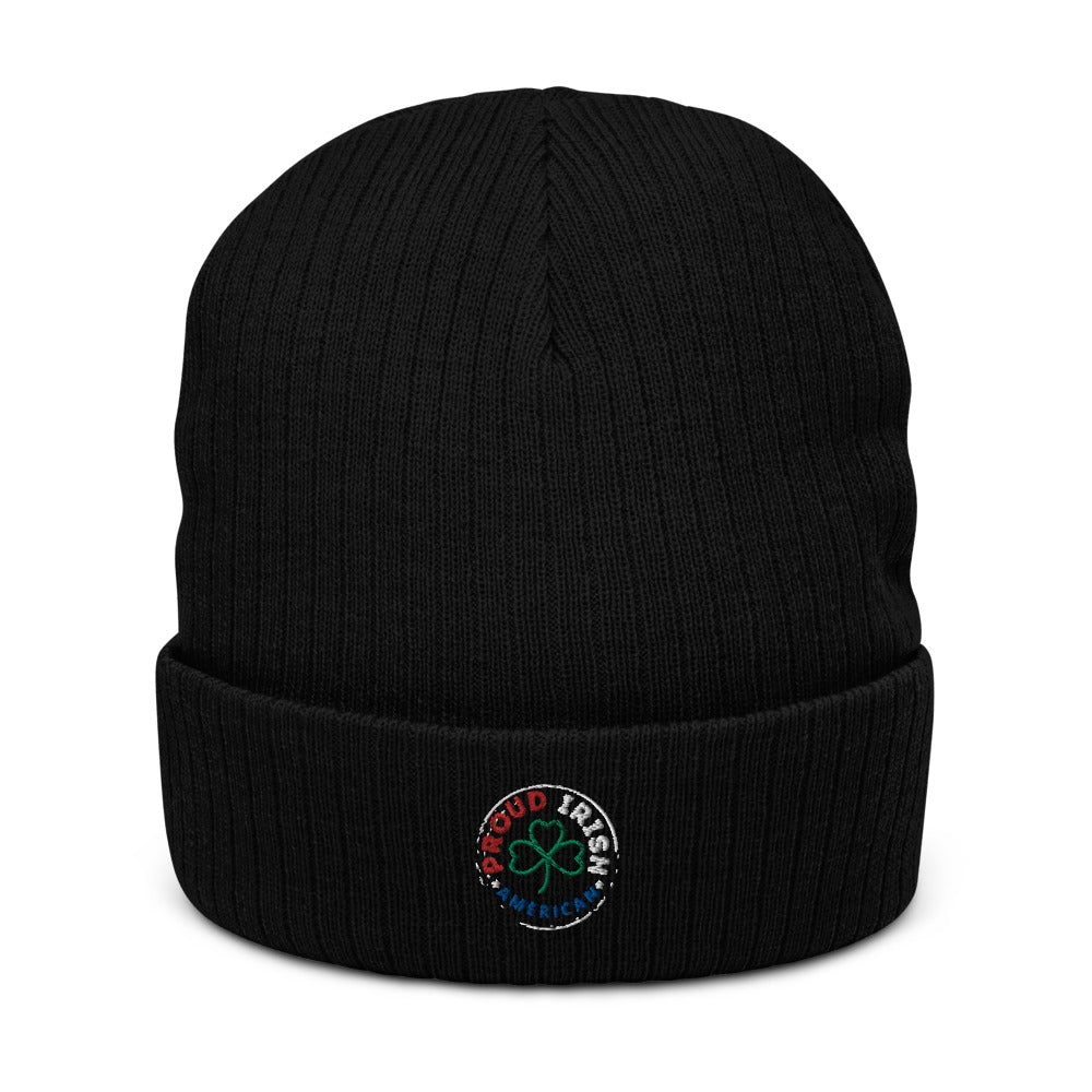 Proud Irish American Logo | Signature Line | Embroidered | Recycled Cuffed Beanie Hat