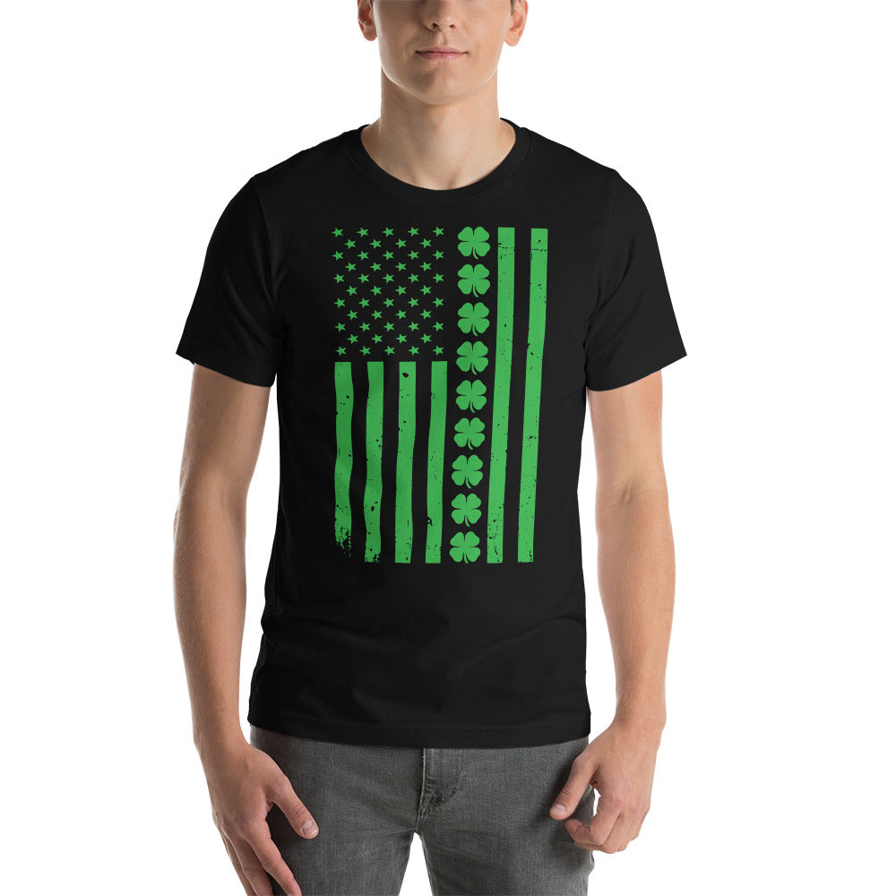 4 Leaf Clover | Green U.S.A. Flag | Unisex | T-Shirt | Irish American Pride | Gift