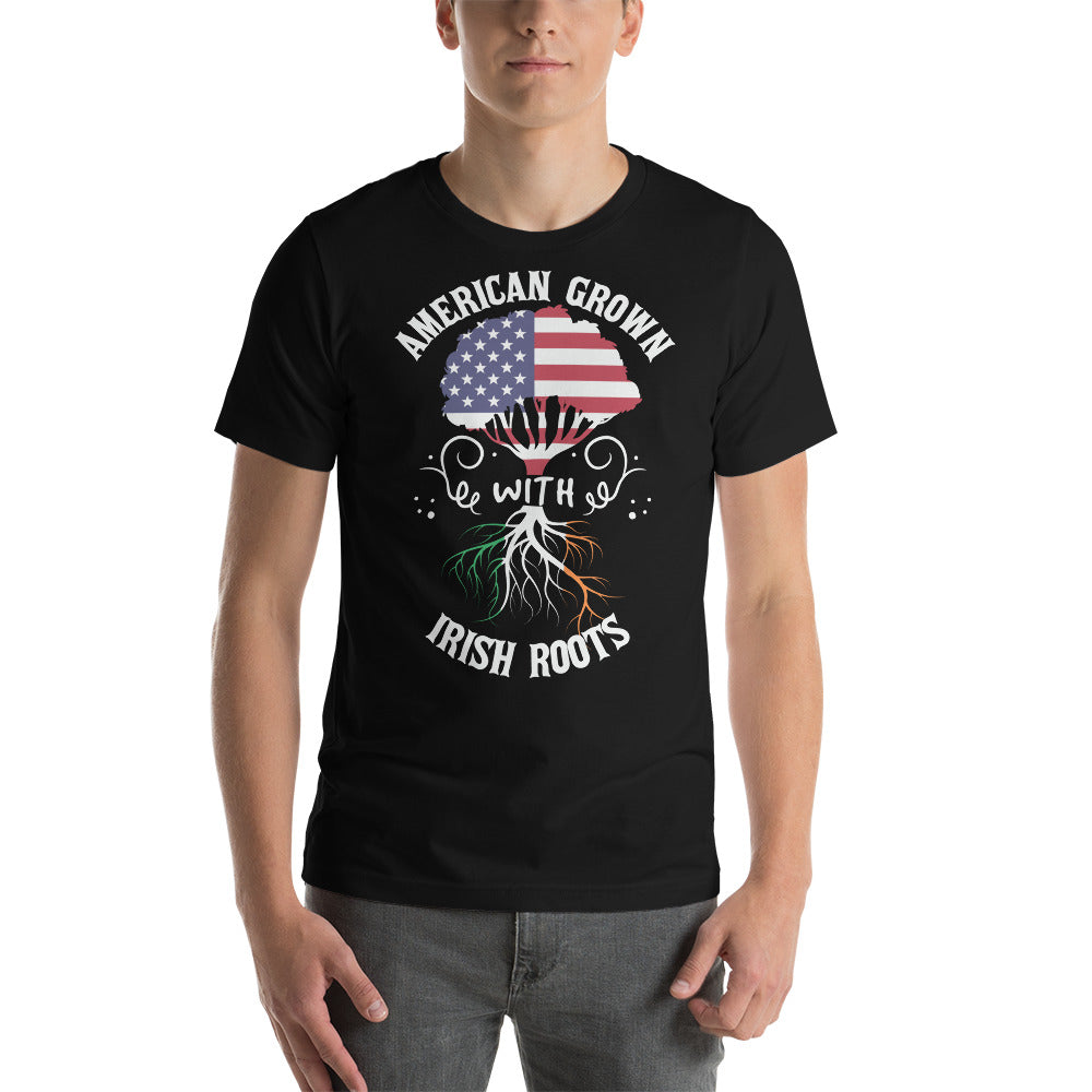 American Grown With Irish Roots | American Flag | Irish Flag Colors | Unisex | T-Shirt