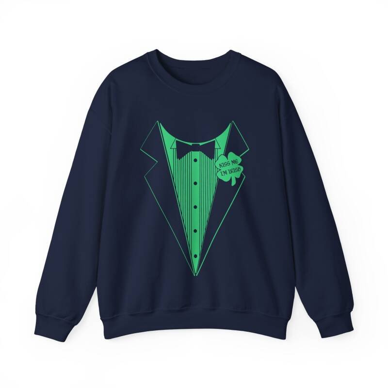 Kiss Me I’m Irish Tuxedo Sweatshirt – Funny Unisex St. Patrick’s Day Crewneck - Image 11