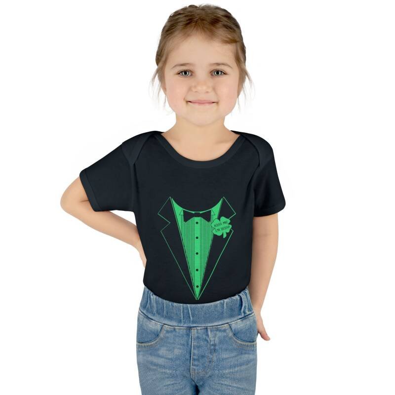 Kiss Me I’m Irish Baby Bodysuit – Funny Tuxedo One-Piece for St. Patrick’s Day - Image 4