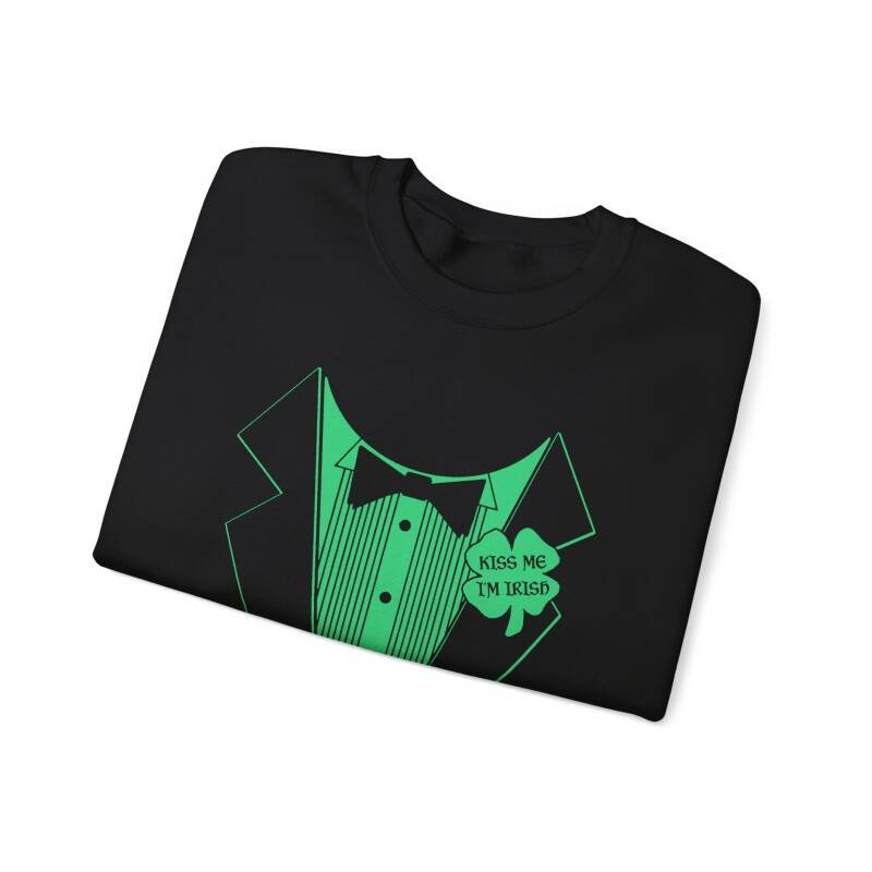 Kiss Me I’m Irish Tuxedo Sweatshirt – Funny Unisex St. Patrick’s Day Crewneck - Image 3