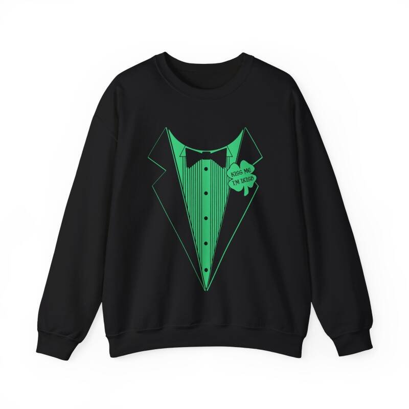Kiss Me I’m Irish Tuxedo Sweatshirt – Funny Unisex St. Patrick’s Day Crewneck