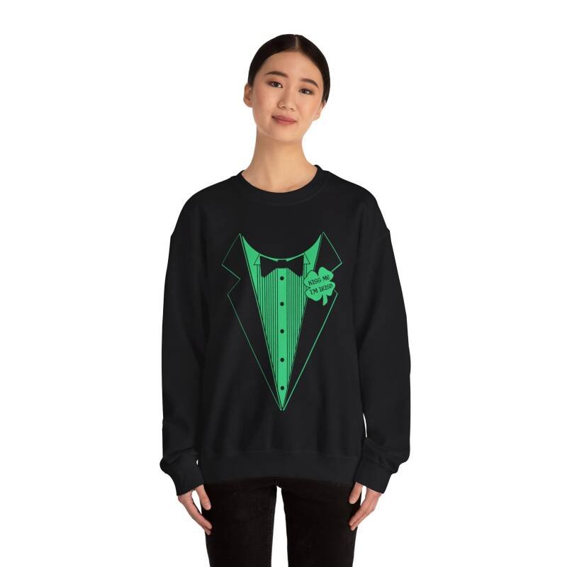Kiss Me I’m Irish Tuxedo Sweatshirt – Funny Unisex St. Patrick’s Day Crewneck - Image 4