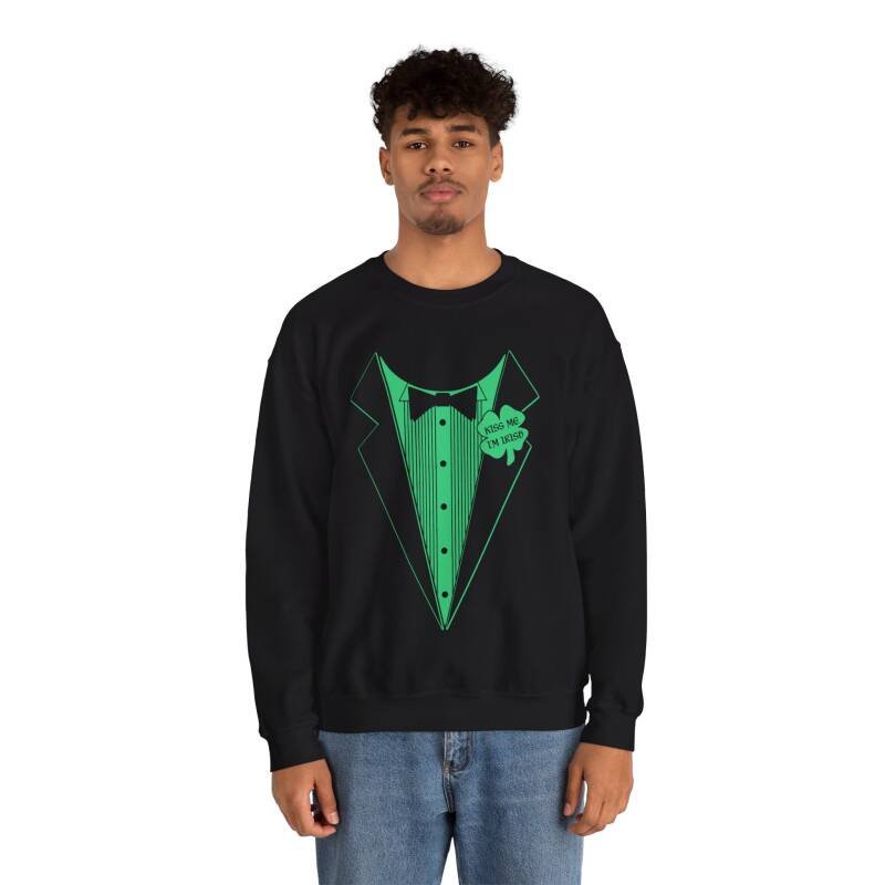 Kiss Me I’m Irish Tuxedo Sweatshirt – Funny Unisex St. Patrick’s Day Crewneck - Image 5