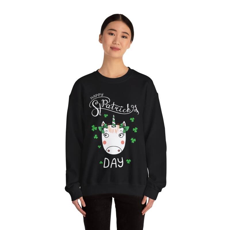 Happy St. Patrick’s Day Unicorn Sweatshirt – Whimsical Cotton Blend Unisex Irish Crewneck - Image 4