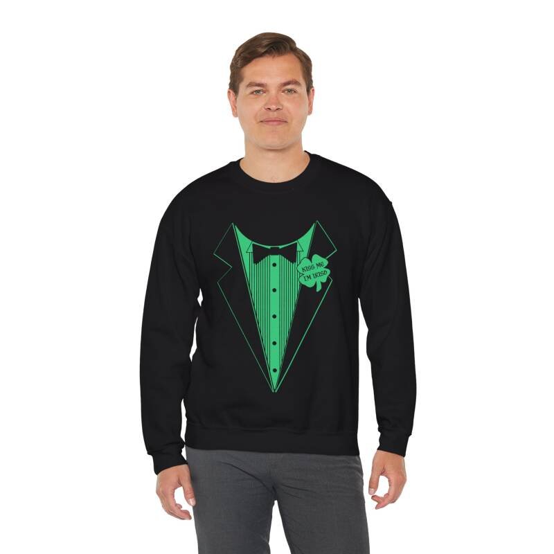 Kiss Me I’m Irish Tuxedo Sweatshirt – Funny Unisex St. Patrick’s Day Crewneck - Image 6