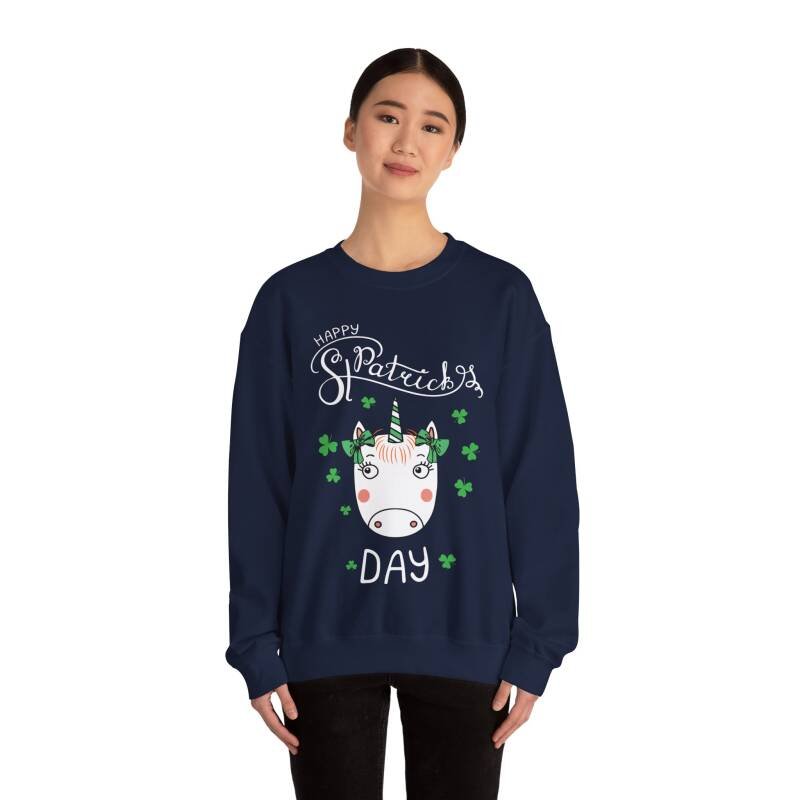 Happy St. Patrick’s Day Unicorn Sweatshirt – Whimsical Cotton Blend Unisex Irish Crewneck - Image 16
