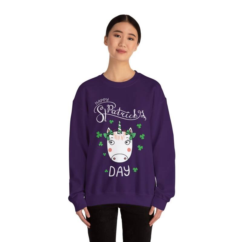 Happy St. Patrick’s Day Unicorn Sweatshirt – Whimsical Cotton Blend Unisex Irish Crewneck - Image 20