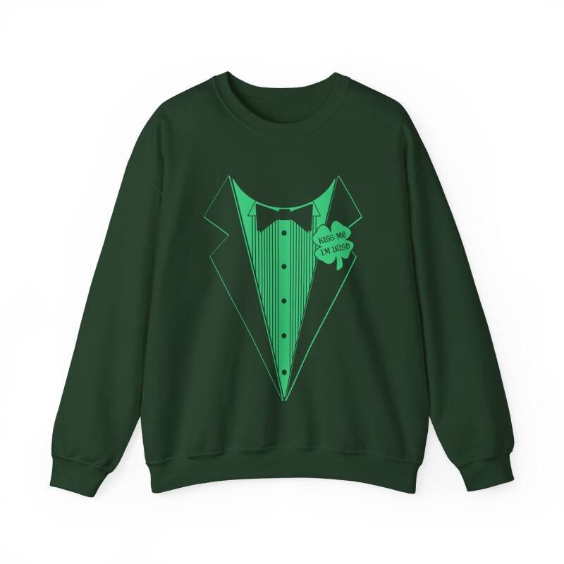 Kiss Me I’m Irish Tuxedo Sweatshirt – Funny Unisex St. Patrick’s Day Crewneck - Image 9