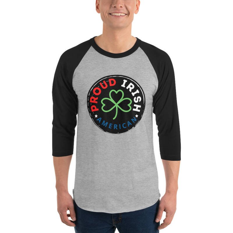 Proud Irish American Unisex Raglan T-Shirt – Signature Logo 3/4 Sleeve Heritage Tee