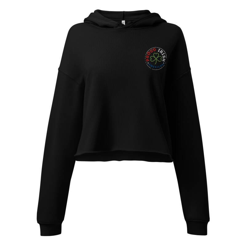 Proud Irish American Women’s Crop Hoodie – Embroidered Signature Logo Irish Heritage Style
