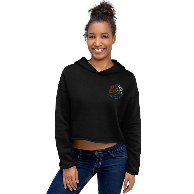Proud Irish American Women’s Crop Hoodie – Embroidered Signature Logo Irish Heritage Style - Image 6