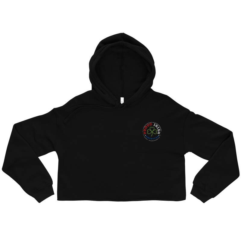 Proud Irish American Women’s Crop Hoodie – Embroidered Signature Logo Irish Heritage Style - Image 7